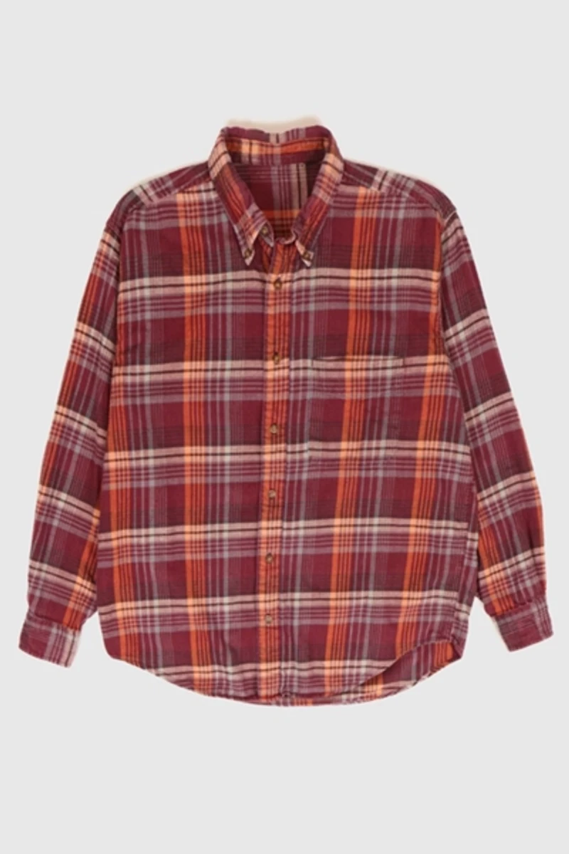 Vintage Red Plaid Flannel Button-Down Shirt