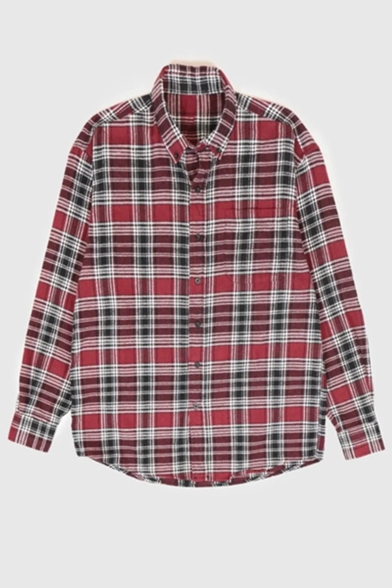 Vintage Red Plaid Flannel Button-Down Shirt