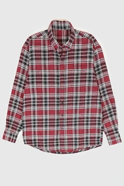 Vintage Red Plaid Flannel Button-Down Shirt