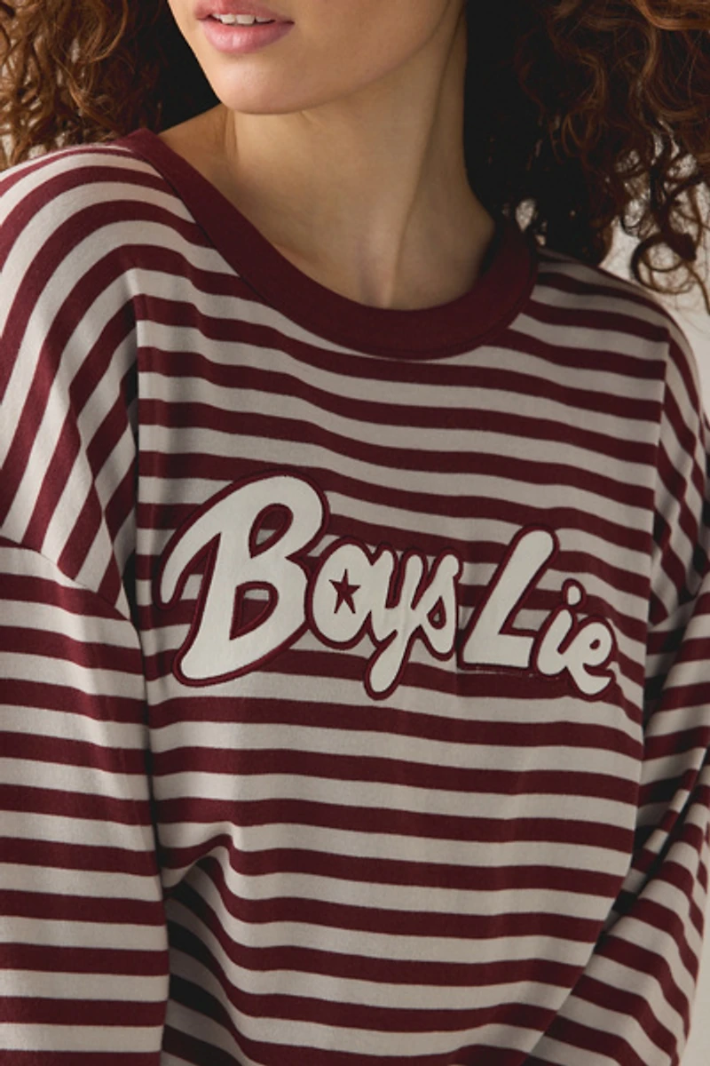 Boys Lie Starlight Graphic Striped Long Sleeve Boyfriend Tee