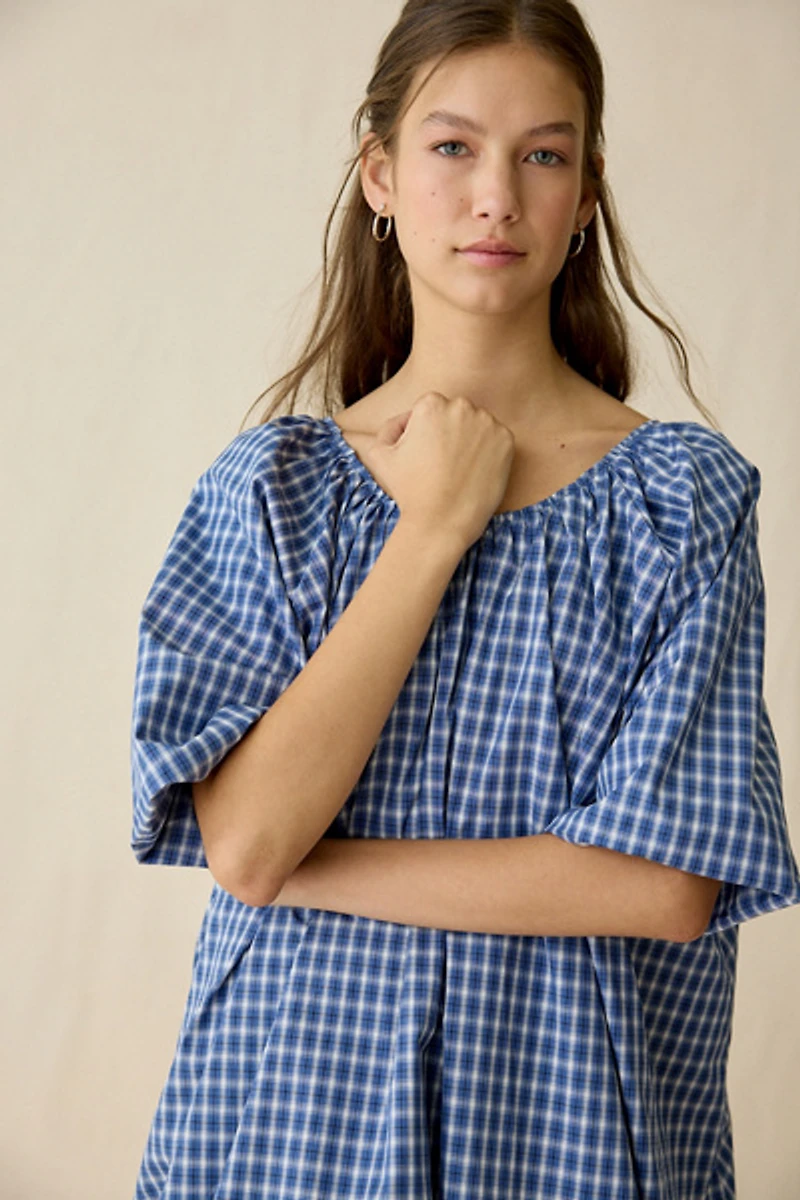 Ghospell Marissa Check Bubble Hem Trapeze Mini Dress