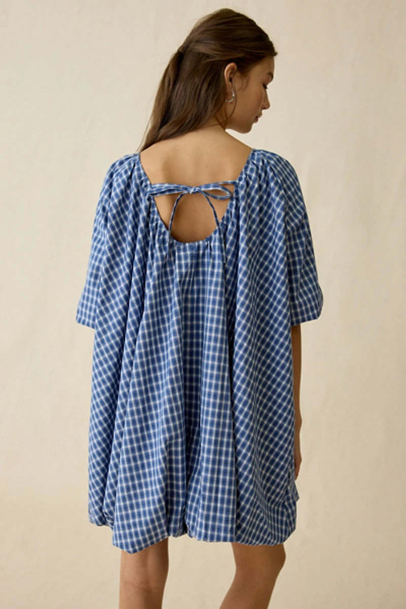 Ghospell Marissa Check Bubble Hem Trapeze Mini Dress