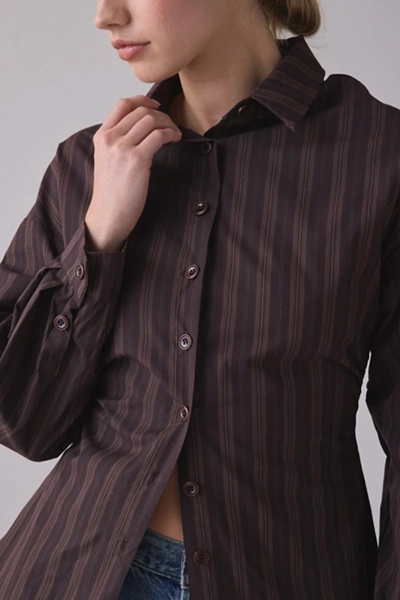 Ghospell Ximena Striped Oversized Button-Down Shirt