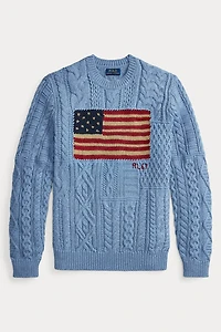 Polo Ralph Lauren Flag Motif Cable Knit Crew Neck Sweater