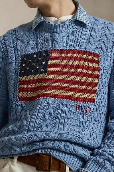 Polo Ralph Lauren Flag Motif Cable Knit Crew Neck Sweater