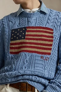 Polo Ralph Lauren Flag Motif Cable Knit Crew Neck Sweater