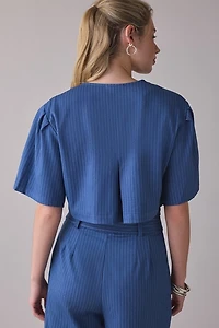 Ghospell Bettie Pinstripe Asymmetric Crop Top