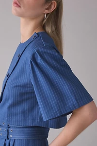 Ghospell Bettie Pinstripe Asymmetric Crop Top