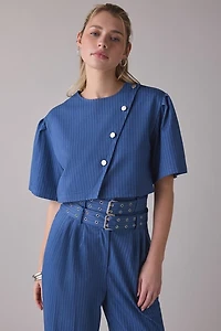 Ghospell Bettie Pinstripe Asymmetric Crop Top