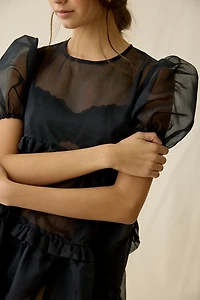 Ghospell Lennie Sheer Asymmetric Ruffle Trapeze Mini Dress