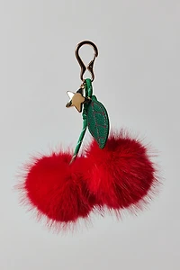 Fuzzy Cherry PomPom Keychain