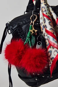 Fuzzy Cherry PomPom Keychain
