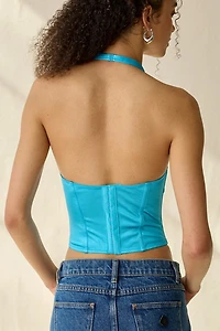 Out From Under Sugar And Spice Satin Lace Trim Halter Corset Top