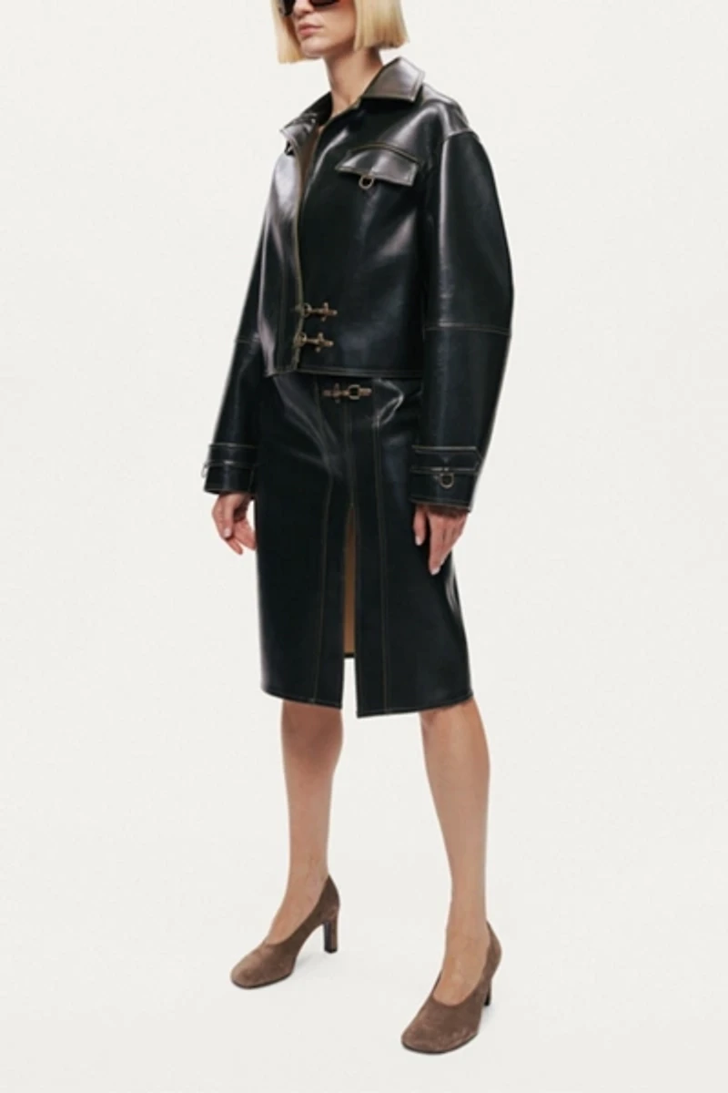 Nocturne Buckle Detail Faux Leather Jacket