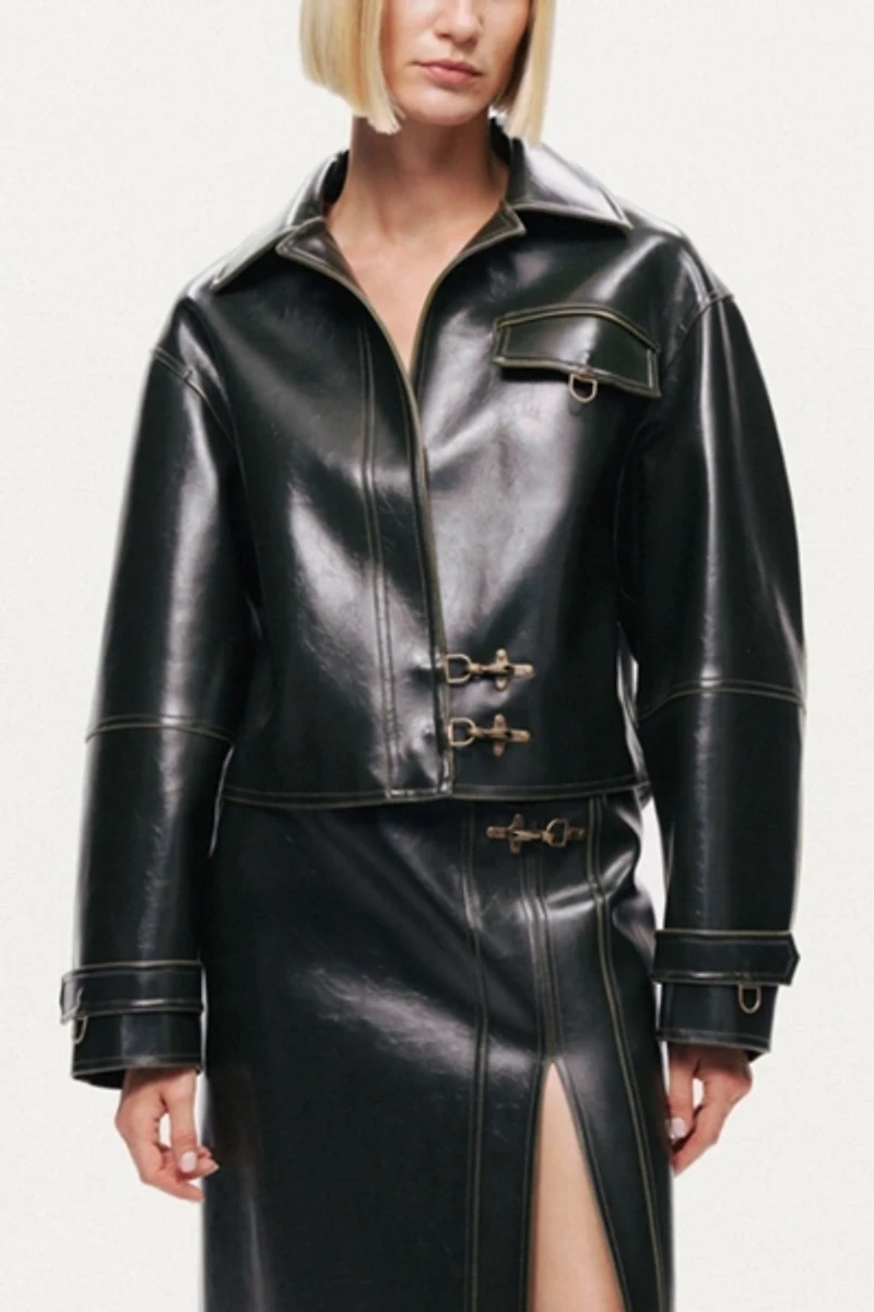 Nocturne Buckle Detail Faux Leather Jacket