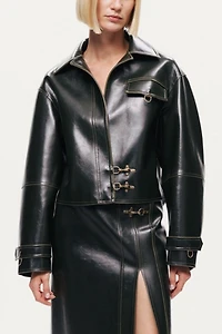 Nocturne Buckle Detail Faux Leather Jacket