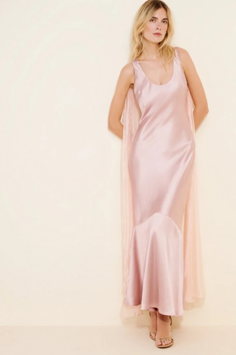 Lulu's Aida Satin Tie Back Maxi Dress