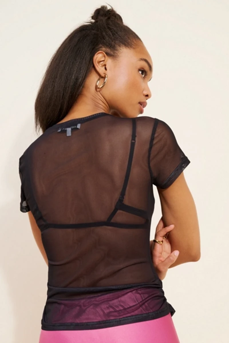 Another Girl Flower Print Mesh Top