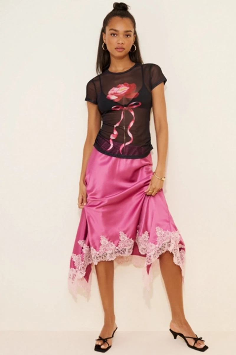 Another Girl Flower Print Mesh Top