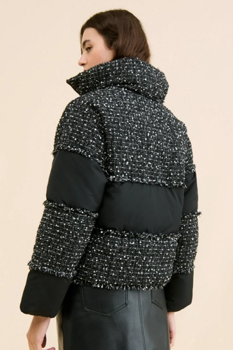 Steve Madden Snowdrop Tweed Puffer Jacket