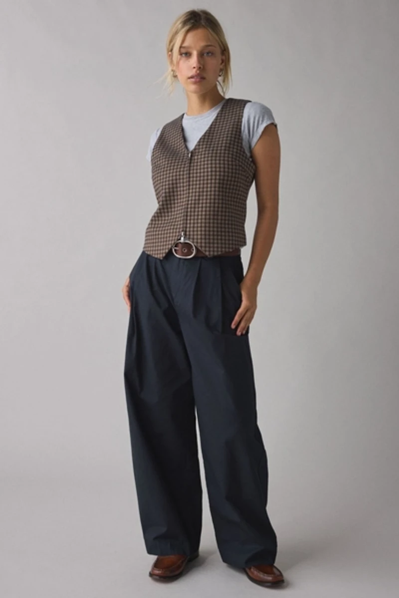 Adrian Zip-Front Twill Tailored Vest Top