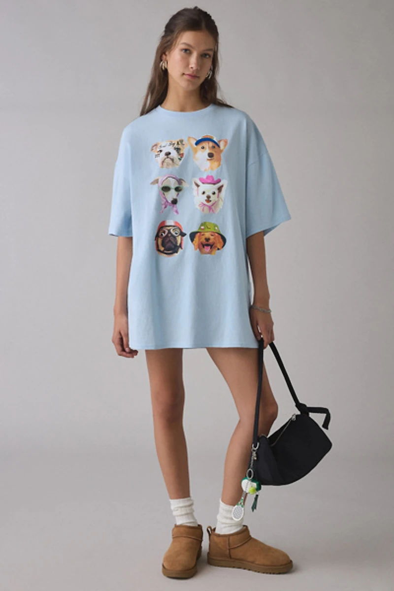 Dog Collage Graphic Oversized T-Shirt Dress