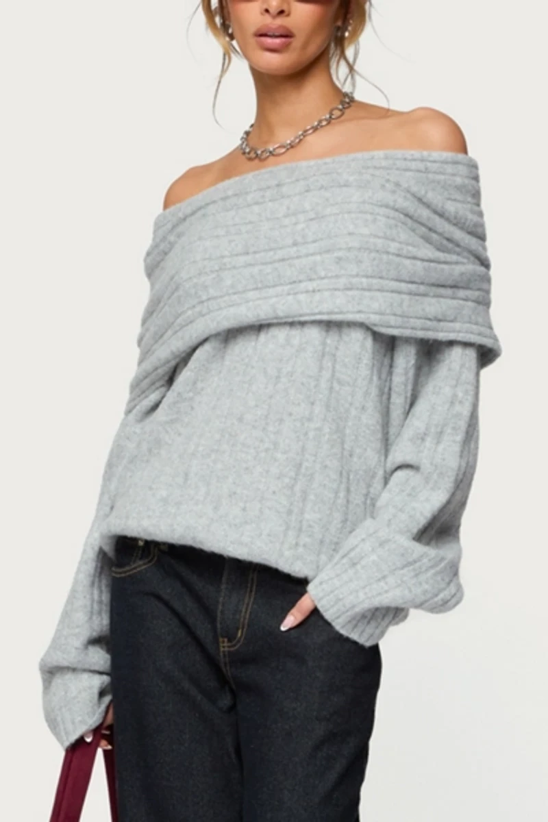 Edikted Kadenna Oversized Off Shoulder Sweater