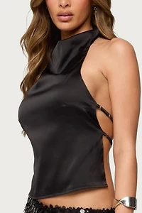 Edikted Satin Effect Backless Cowl Neck Top