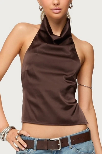 Edikted Satin Effect Backless Cowl Neck Top