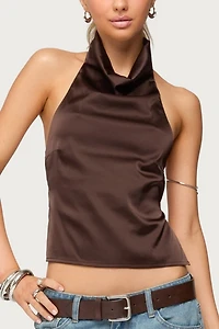 Edikted Satin Effect Backless Cowl Neck Top