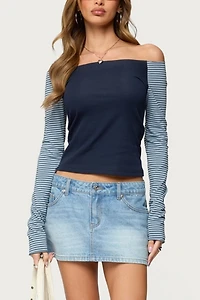 Edikted Rion Contrast Striped Off Shoulder Top