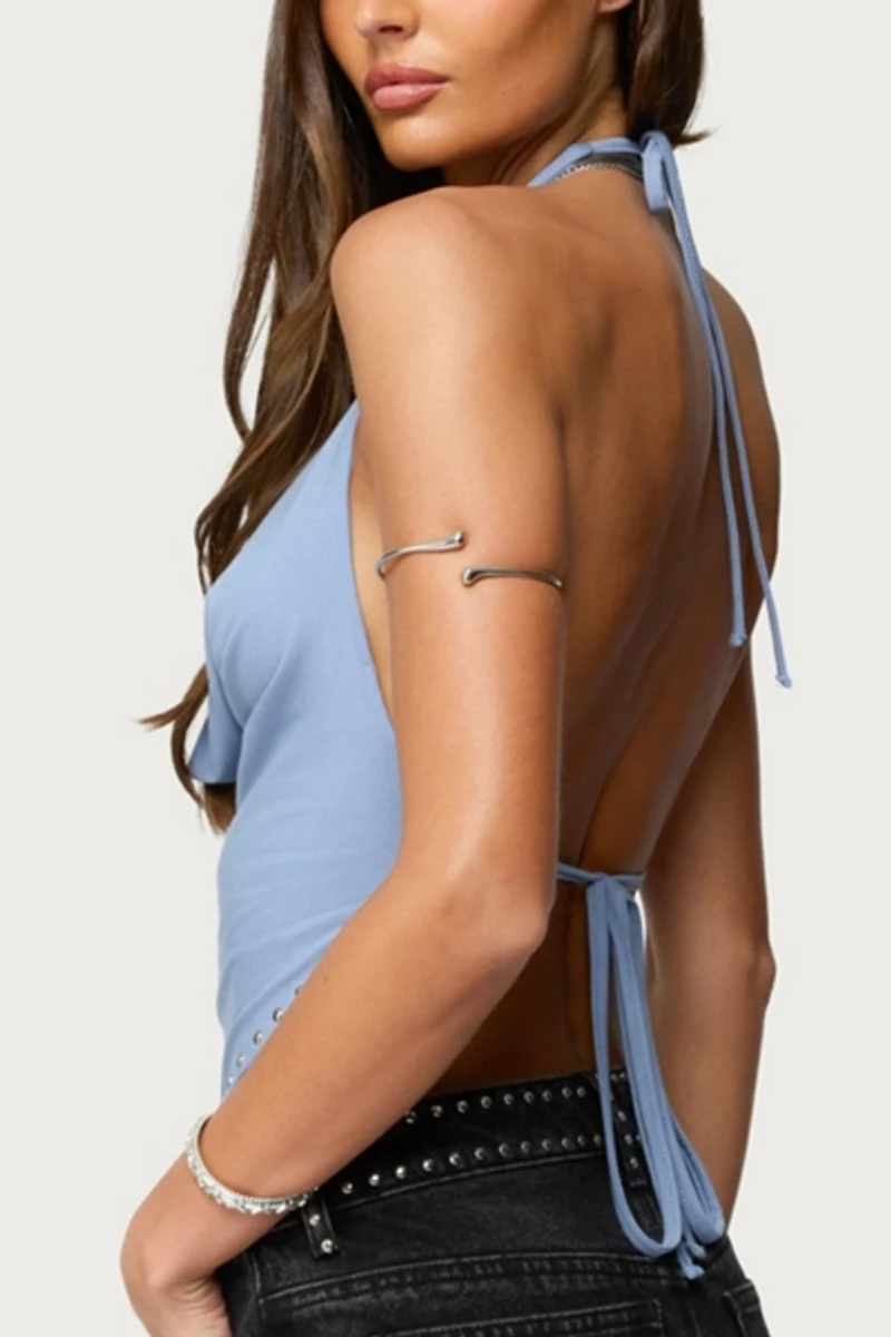 Edikted Zenya Backless Cowl Neck Halter Top