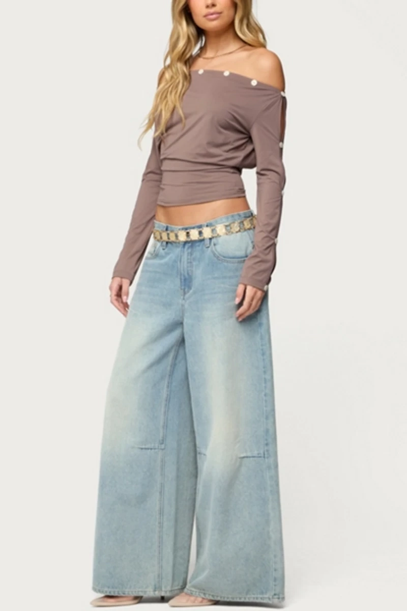 Edikted Ronee Off Shoulder Button Cutout Top