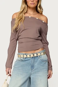 Edikted Ronee Off Shoulder Button Cutout Top