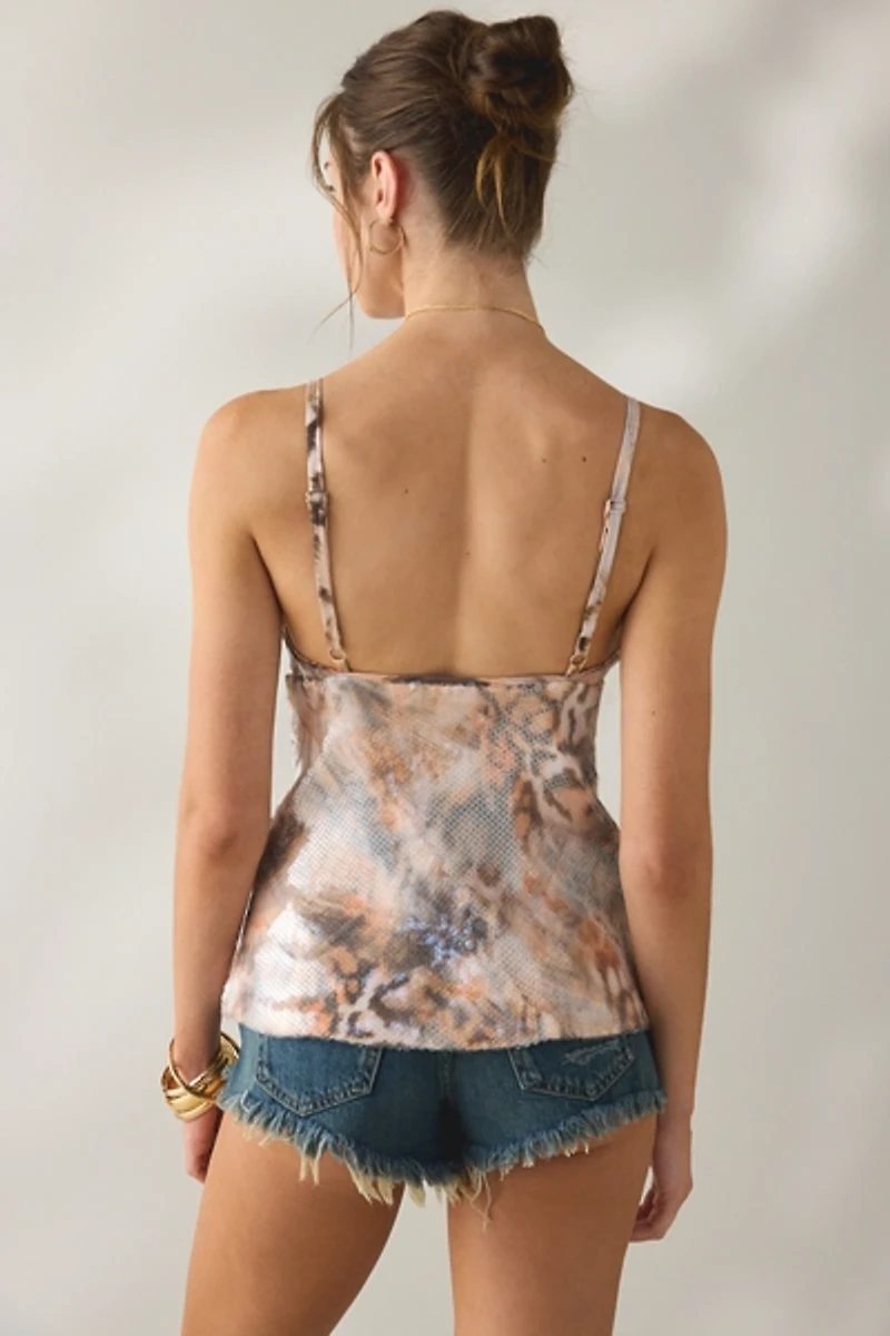 AFRM Tena Ember Swirl Shell Sequin Mesh Cami Top