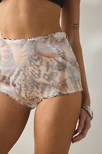 AFRM Rose Ember Swirl Shell Sequin Mesh Hot Shorts