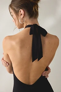 AFRM Patty Noir Backless Halter Capri Catsuit