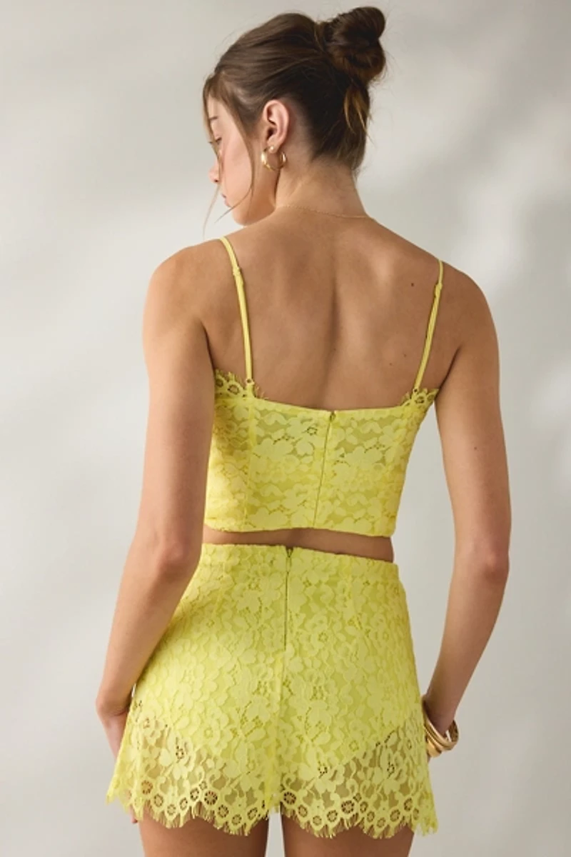 AFRM Presley Limelight Sheer Lace Mini Skirt