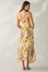 AFRM Christina Pink Swirl Shell Lace Trim Asymmetric Midi Dress
