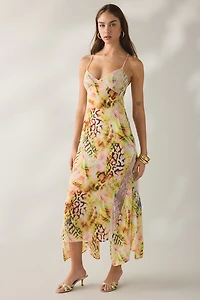 AFRM Christina Pink Swirl Shell Lace Trim Asymmetric Midi Dress