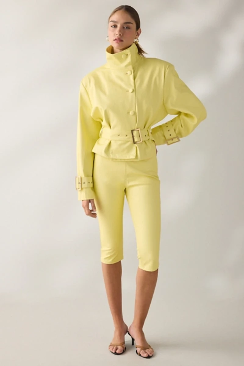 AFRM Scarlette Lemon Meringue Faux Leather Funnel Neck Jacket