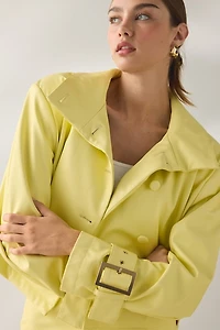AFRM Scarlette Lemon Meringue Faux Leather Funnel Neck Jacket