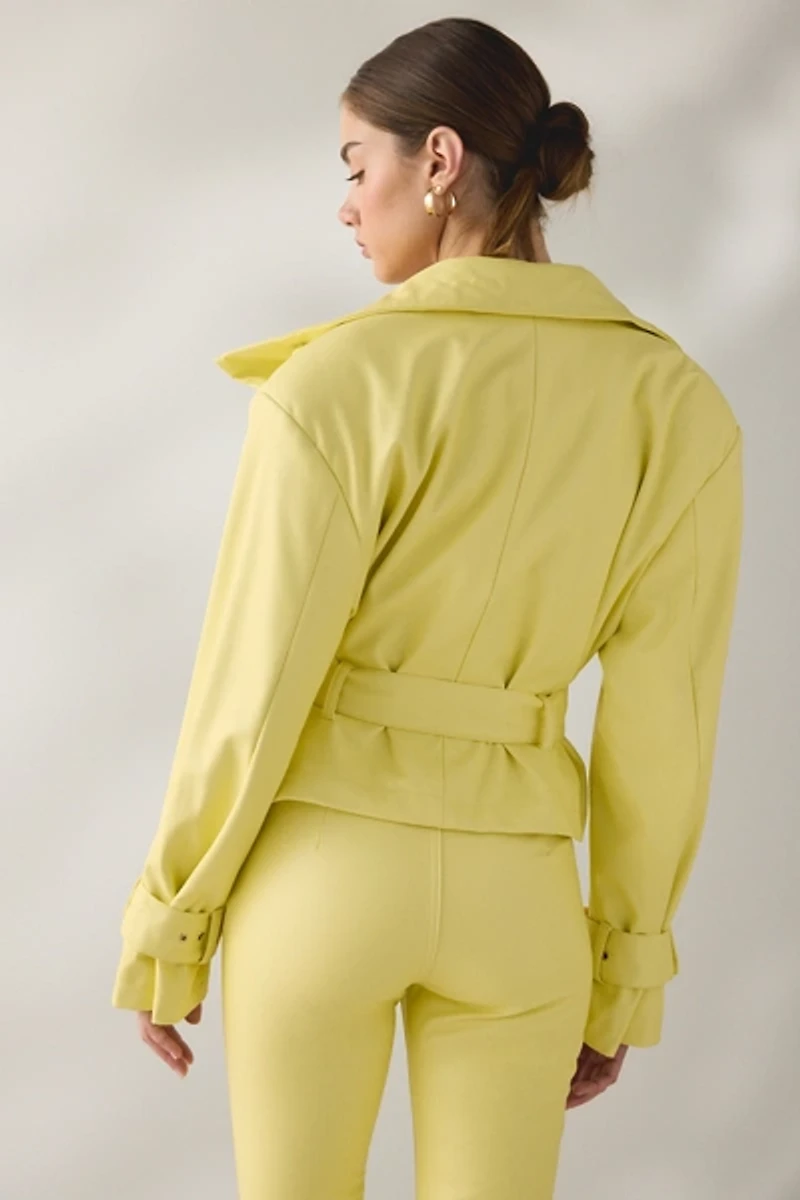 AFRM Scarlette Lemon Meringue Faux Leather Funnel Neck Jacket