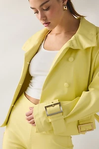 AFRM Scarlette Lemon Meringue Faux Leather Funnel Neck Jacket