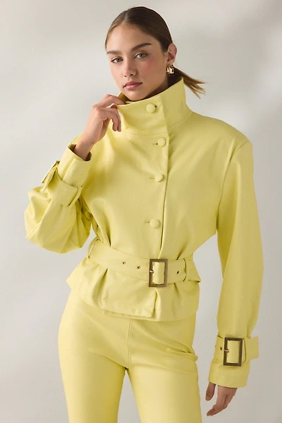 AFRM Scarlette Lemon Meringue Faux Leather Funnel Neck Jacket
