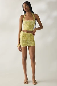 AFRM Martina Sunlight Tile Semi-Sheer Mesh Ruched Mini Skirt