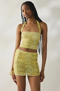 AFRM Martina Sunlight Tile Semi-Sheer Mesh Ruched Mini Skirt