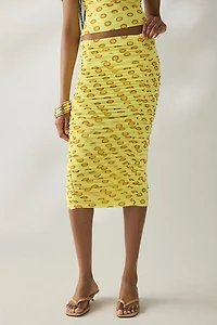 AFRM Noha Deco Dot Mesh Ruched Midi Skirt