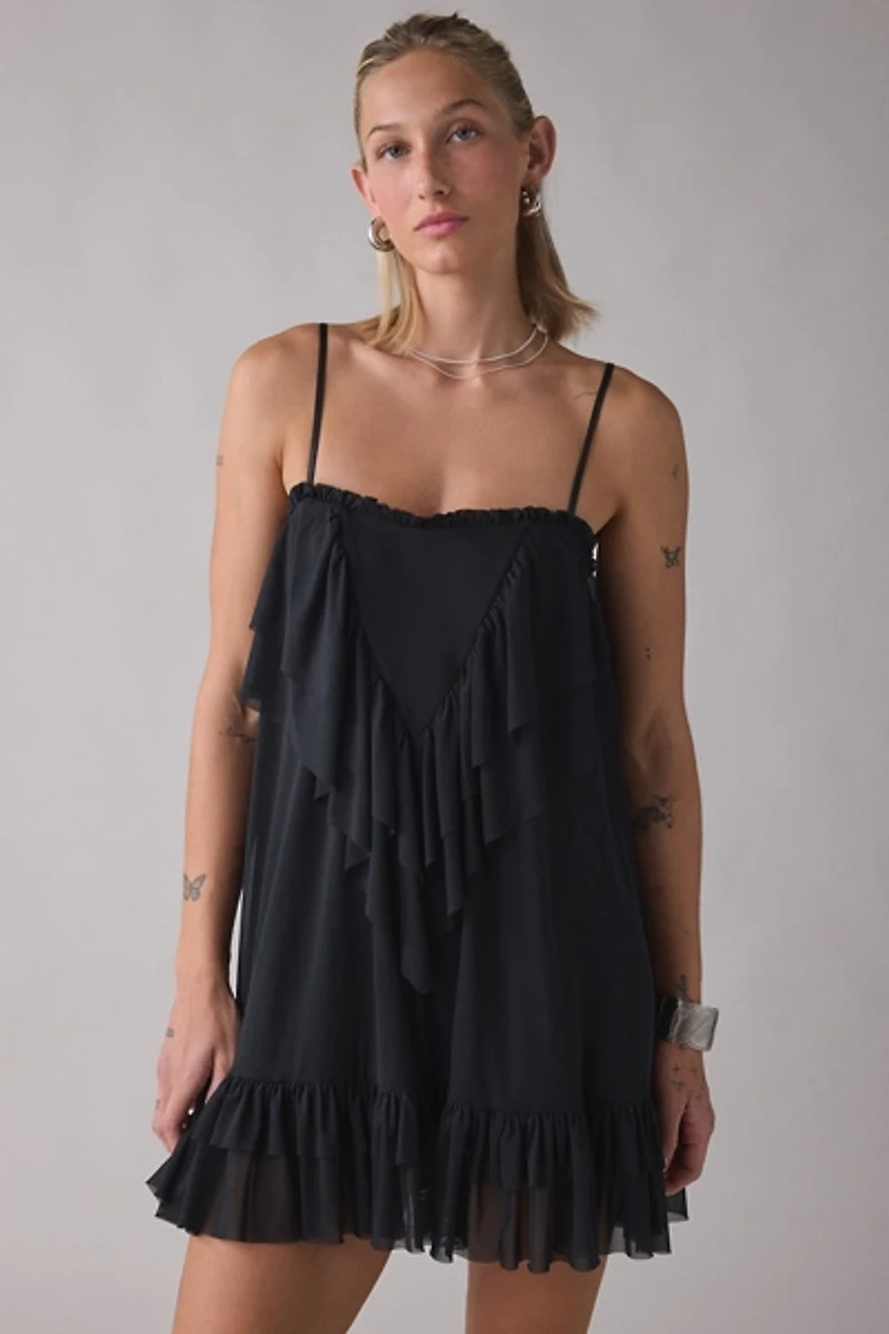 AFRM Glen Tiered Ruffle Shift Mini Dress