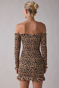 AFRM Peck Bright Blossom Mesh Off-The-Shoulder Bodycon Mini Dress